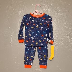 Max & Olivia Space-Themed Kids Pajamas W/ Socks - Blue and Orange 3T NWT